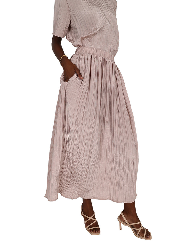 Blush Crinkle Pull-Up Maxi Skirt