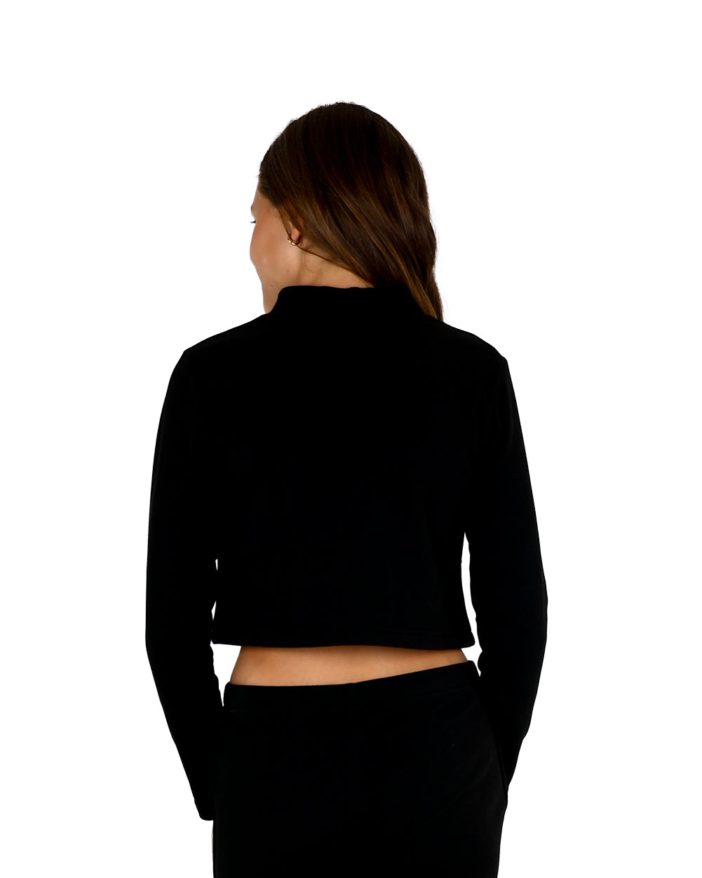 Black Long Sleeve Double Brushed Crop Top