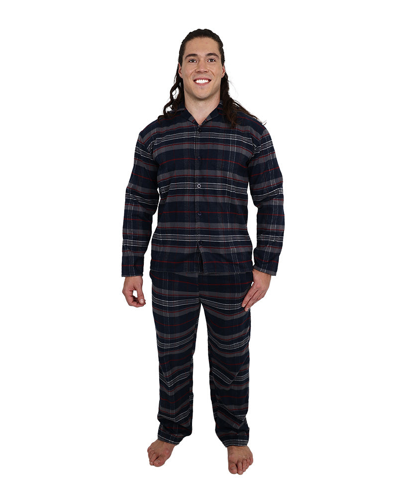 Long Sleeve Navy Large Check Flannel Long Pyjama Set