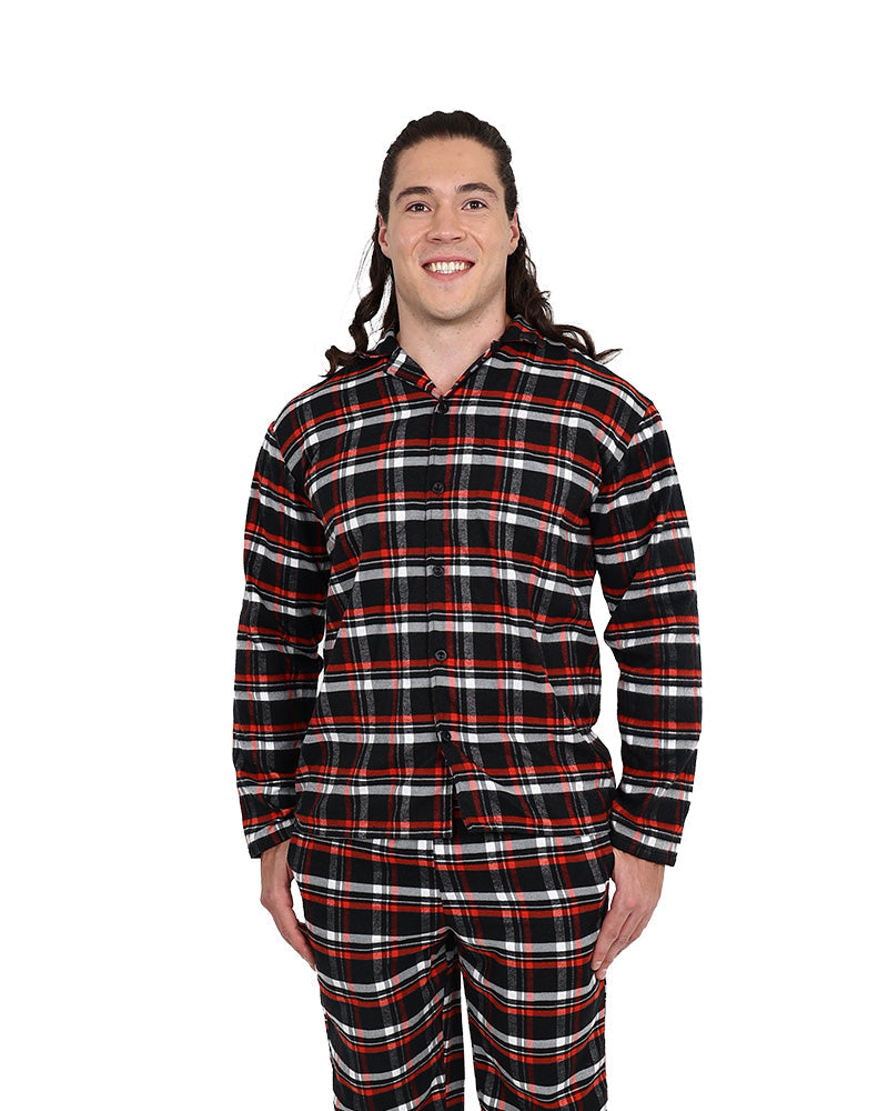 Long Sleeve Black & Red Check Flannel Long Pyjama Set