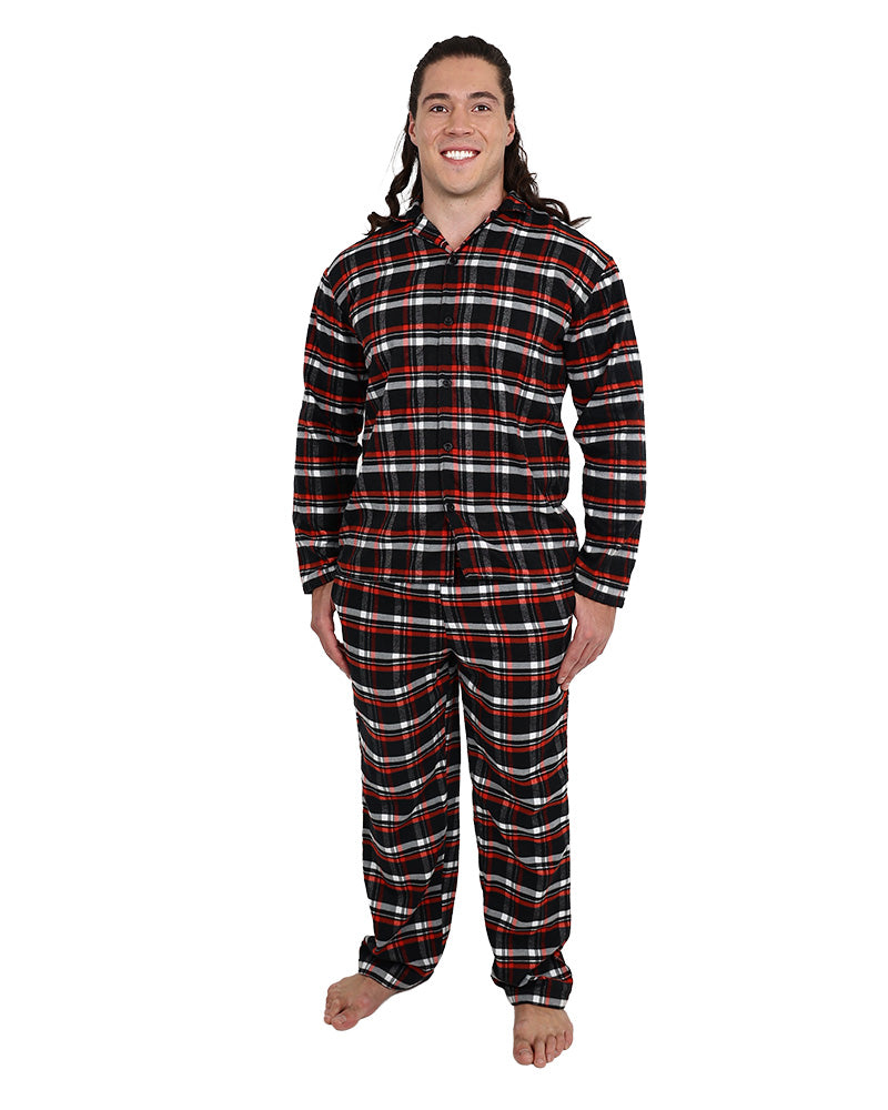 Long Sleeve Black & Red Check Flannel Long Pyjama Set