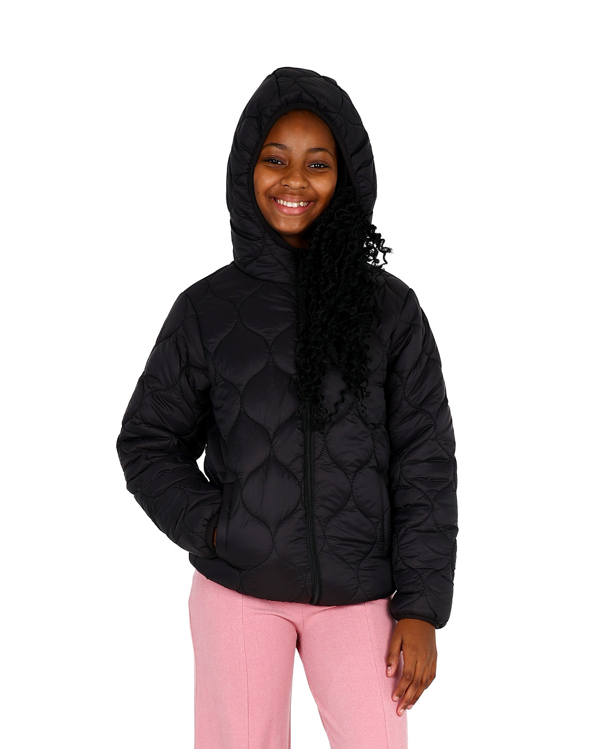 Black Quilted Hooded Zip Up Puffer Jacket