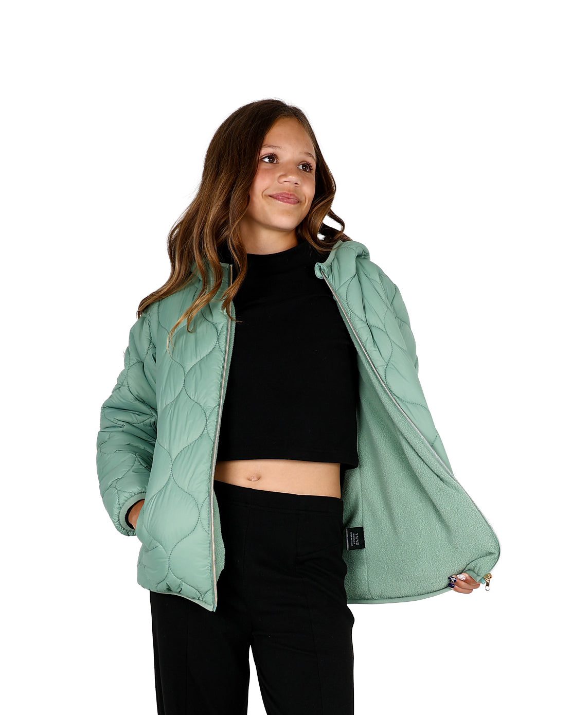 Sage Quilted Hooded Zip Up Puffer Jacket