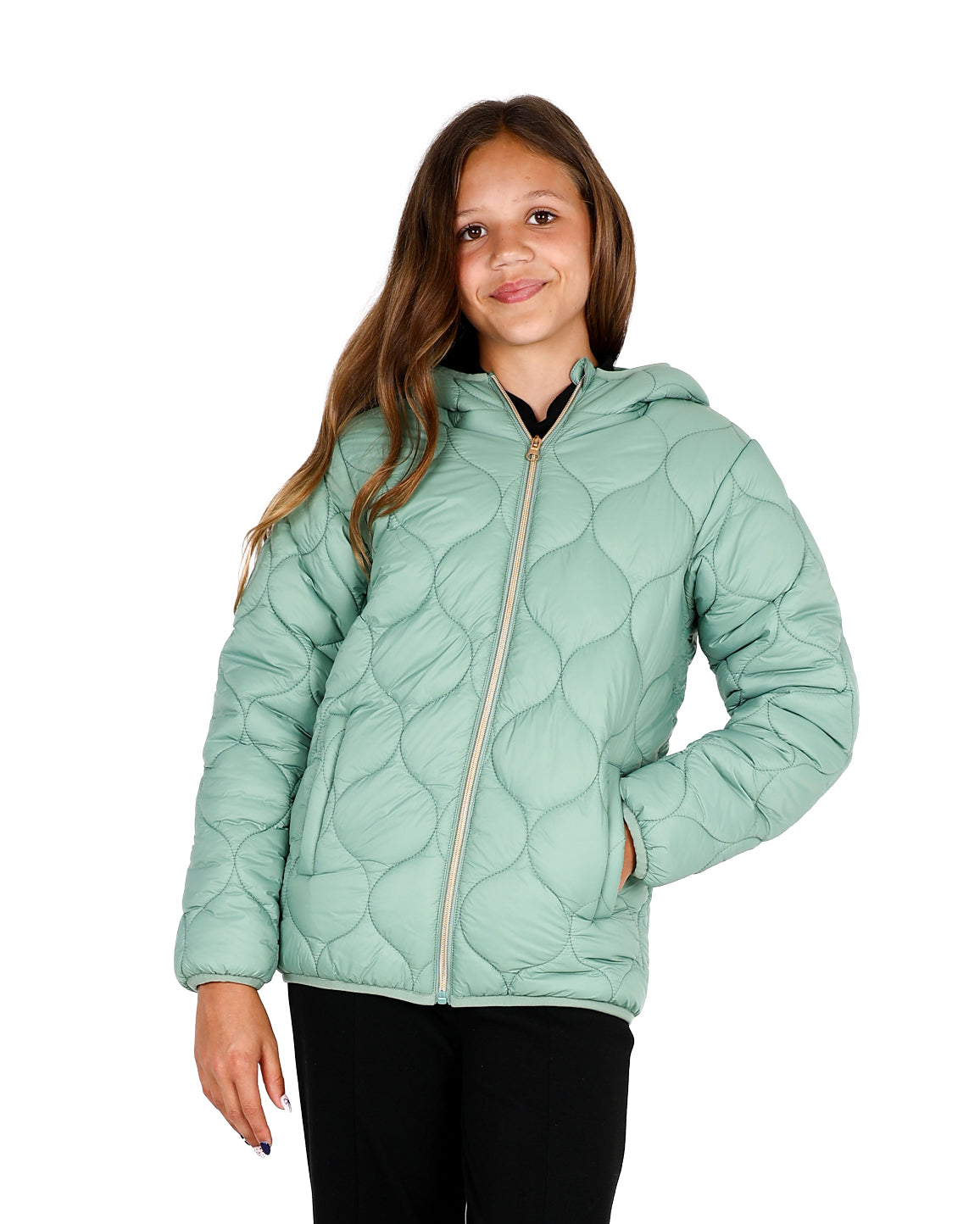 Sage Quilted Hooded Zip Up Puffer Jacket