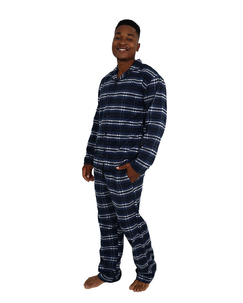 Long Sleeve Navy Check Flannel Long Pyjama Set