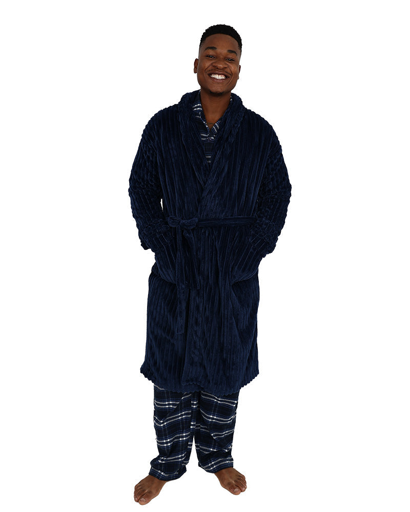 Navy Textured Coral Fleece Gown