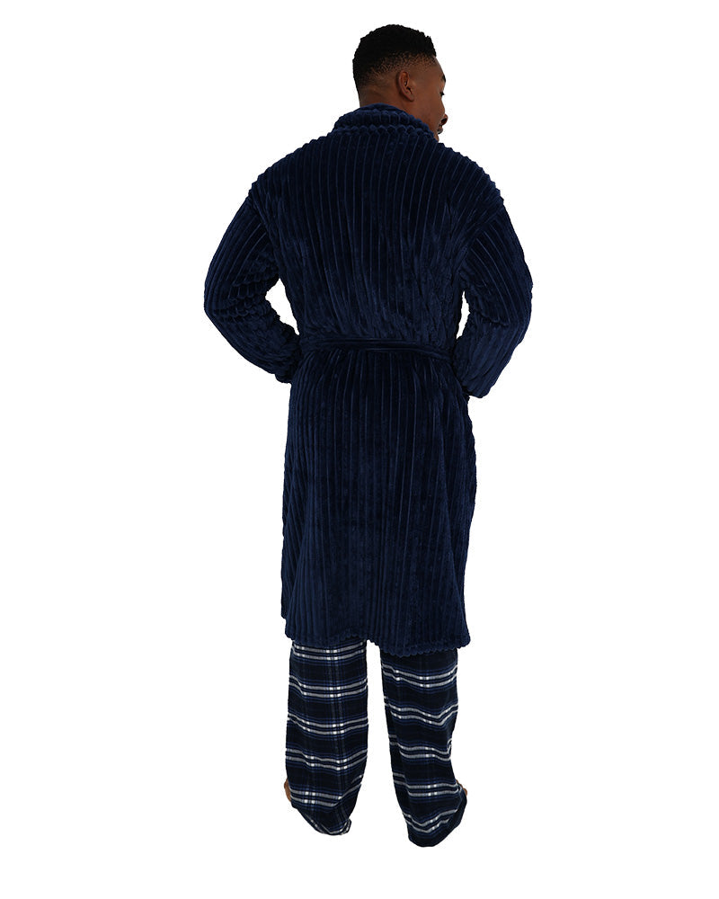 Navy Textured Coral Fleece Gown