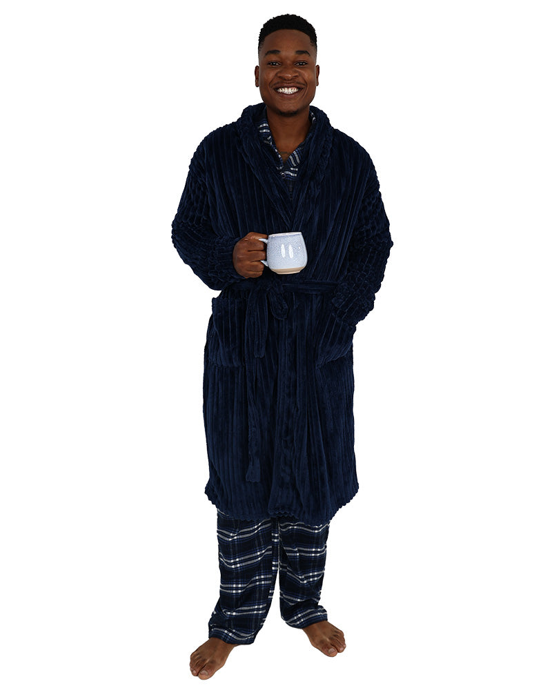 Navy Textured Coral Fleece Gown