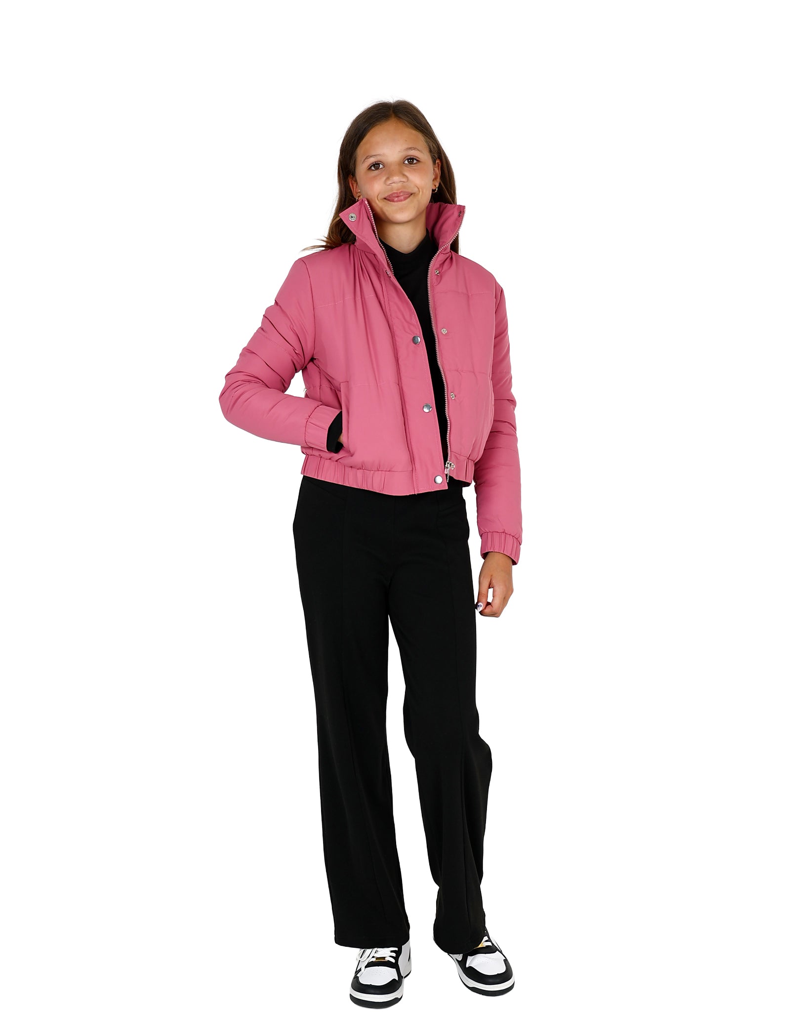 Cropped Elastic Waist Bomber Jacket