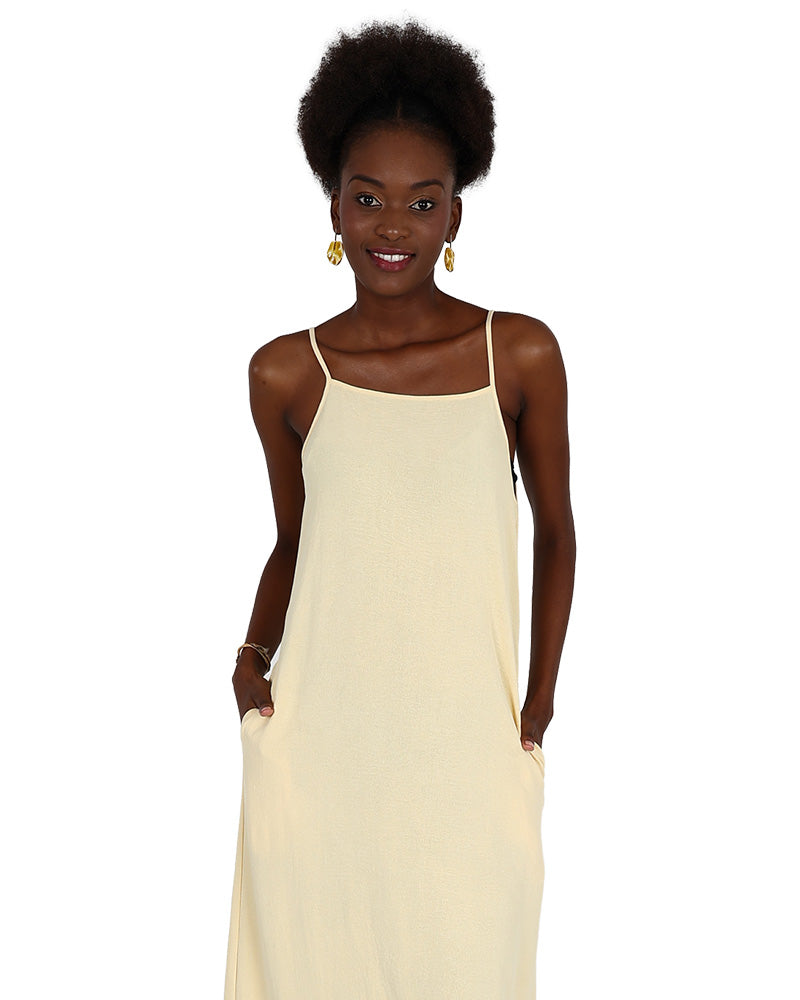 Yellow Square Neck Strappy Maxi Dress