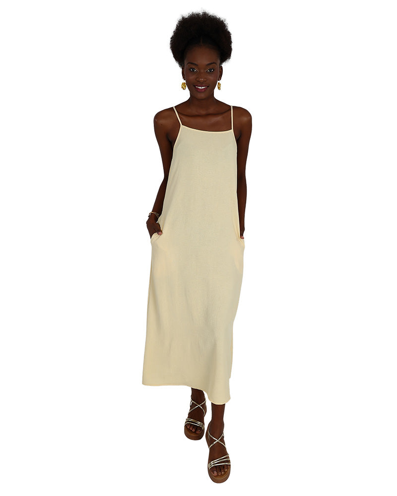 Yellow Square Neck Strappy Maxi Dress
