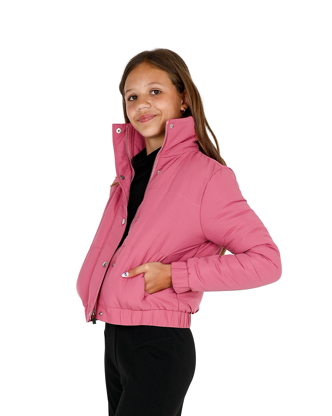 Cropped Elastic Waist Bomber Jacket