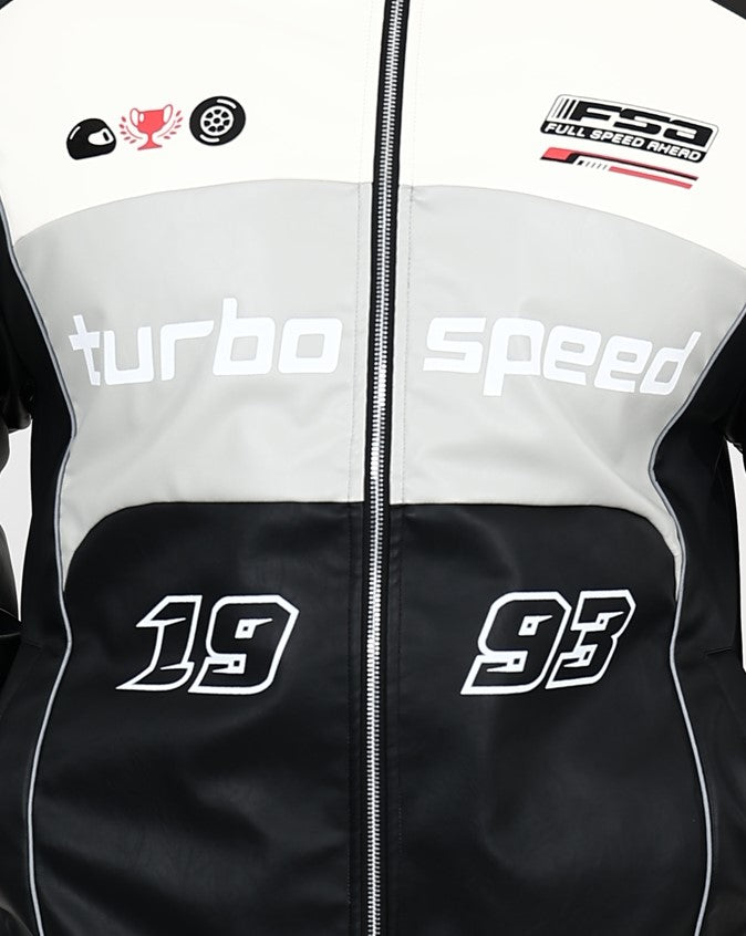 Black & Grey PU Racing Bomber Jacket