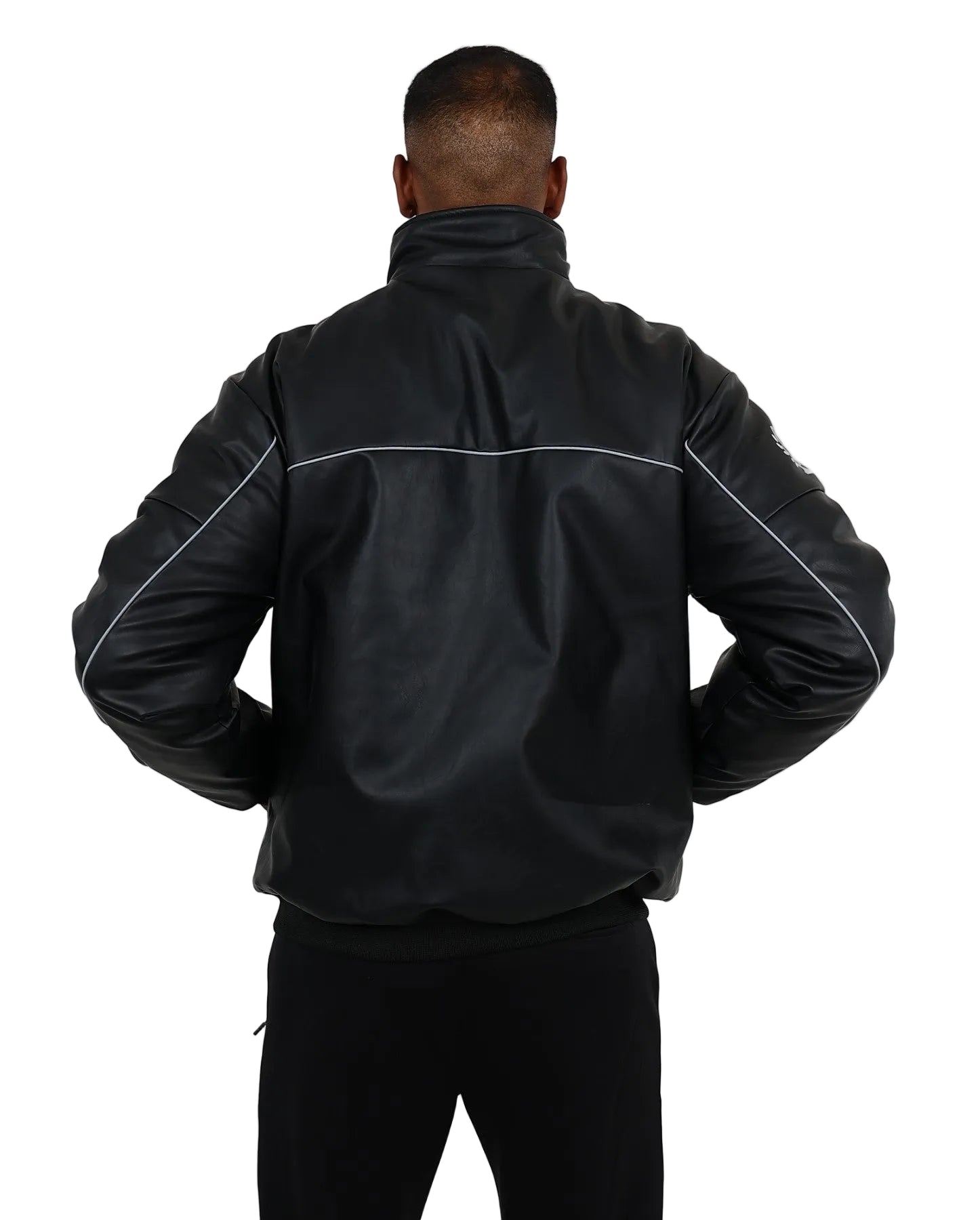 Black & Grey PU Racing Bomber Jacket