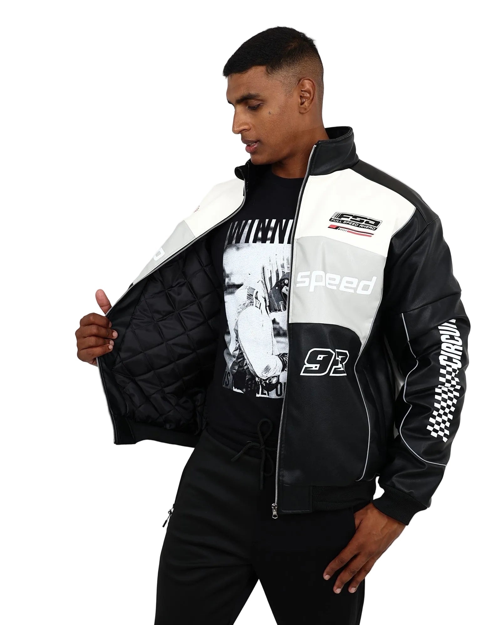 トラックジャケット　UNITE Racing Bomber jacket Black & Grey PU Racing Bomber Jacket