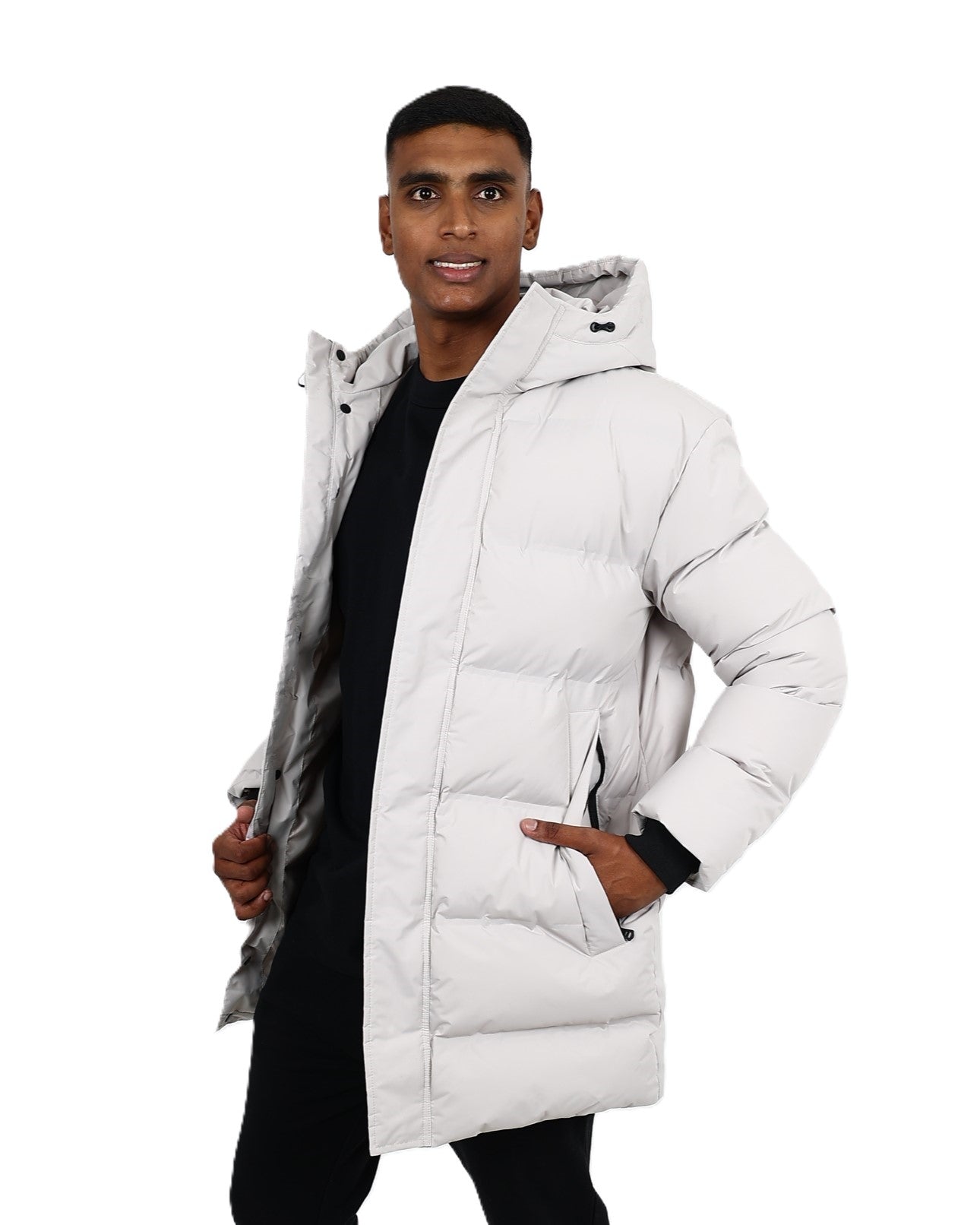 Stone Hooded Longer Length Puffer Jacket