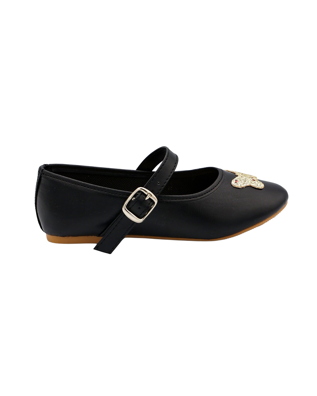 Girls Black Butterfly Bar Pumps