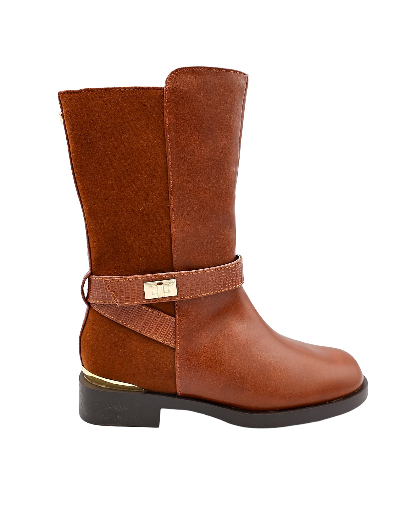 Girls Brown Contrast Calf Boot