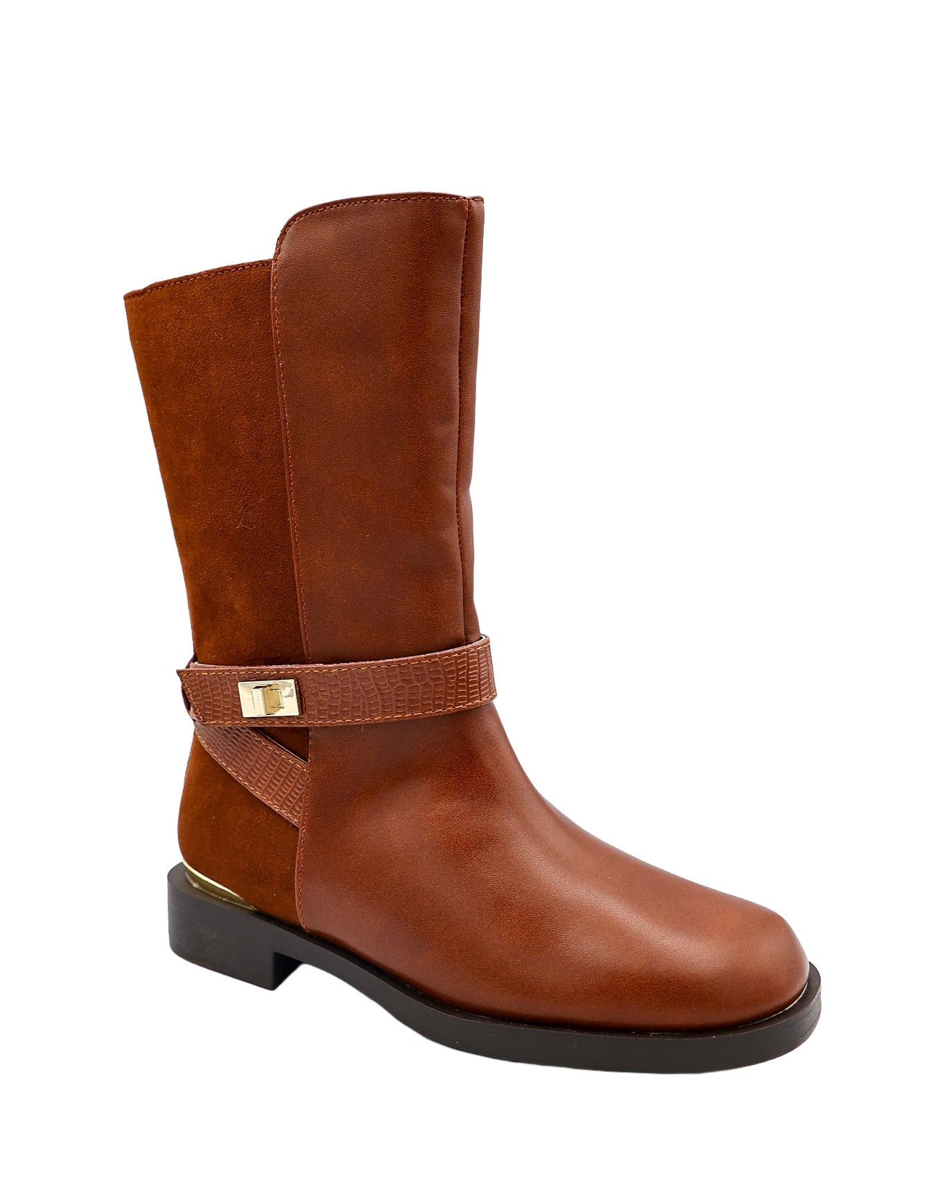 Girls Brown Contrast Calf Boot