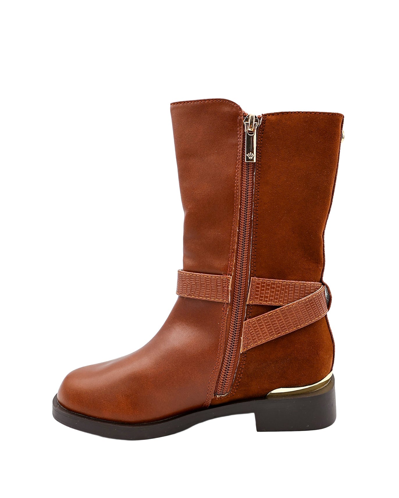 Girls Brown Contrast Calf Boot