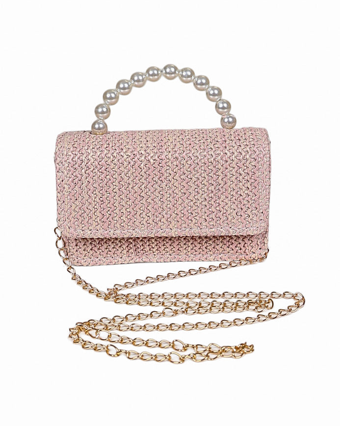Pearl Handle Pink Textured Bag