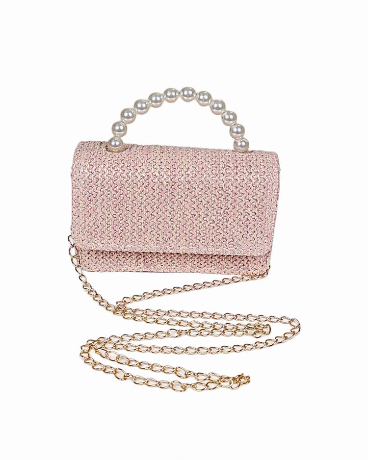Pearl Handle Pink Textured Bag