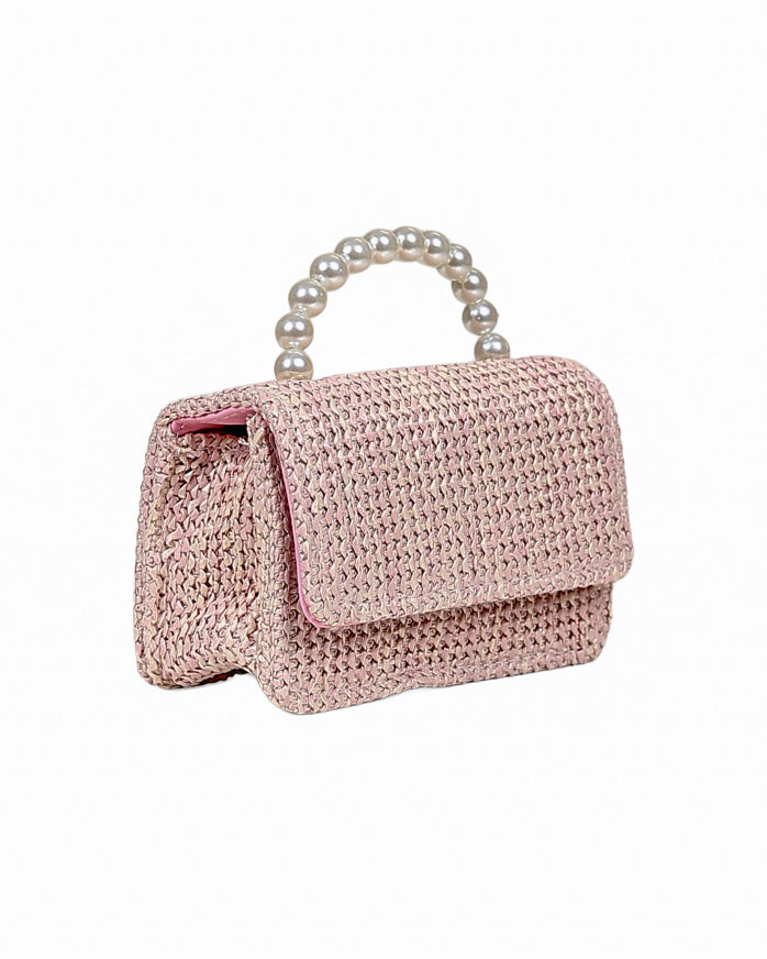 Pearl Handle Pink Textured Bag