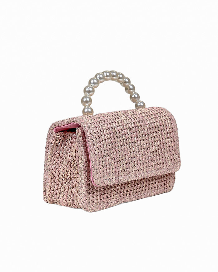Pearl Handle Pink Textured Bag