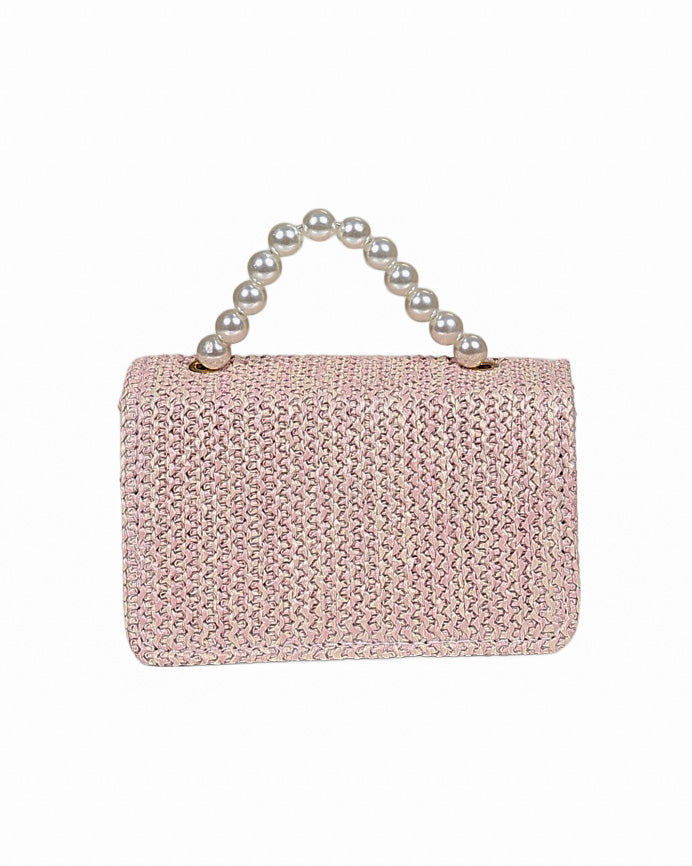 Pearl Handle Pink Textured Bag