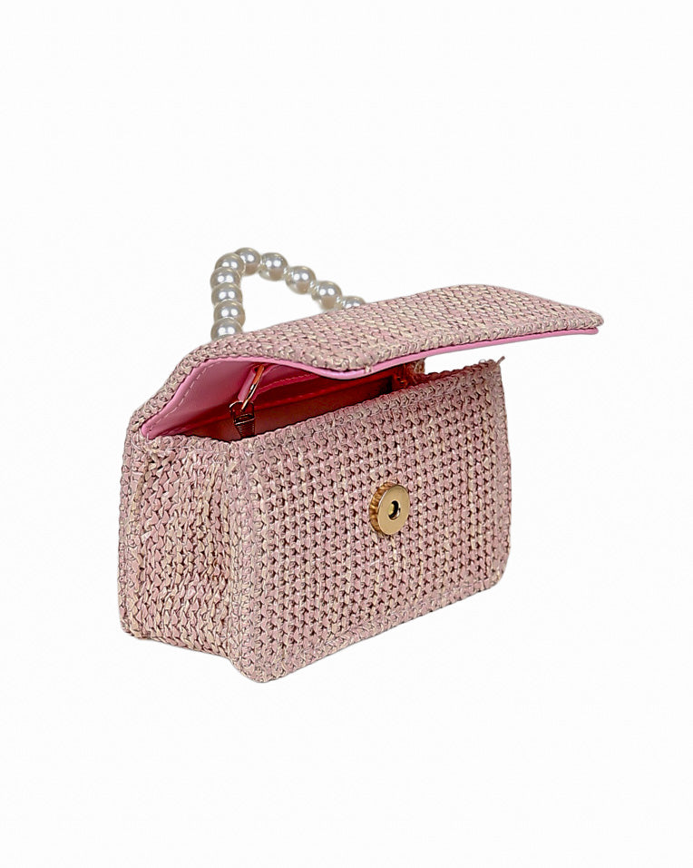 Pearl Handle Pink Textured Bag