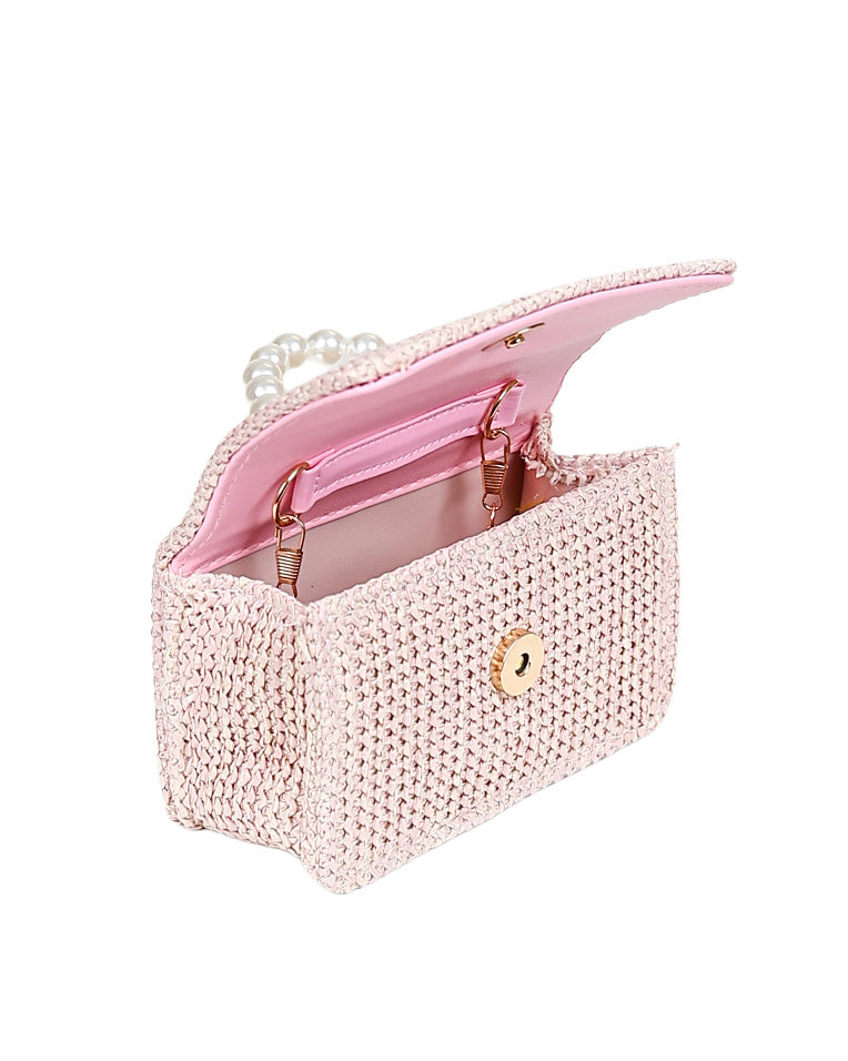 Pearl Handle Pink Textured Bag