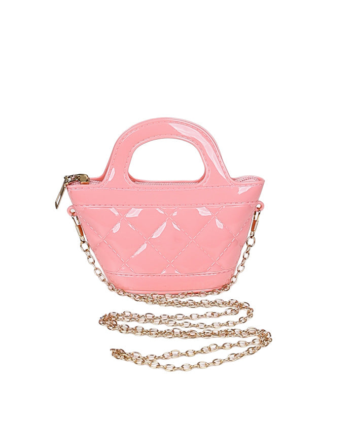 Pink Basket Style Plastic Handbag