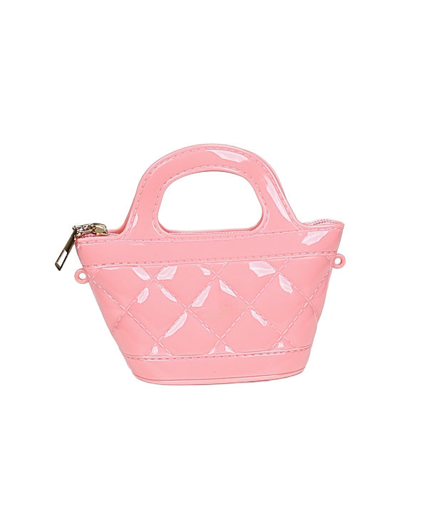 Pink Basket Style Plastic Handbag