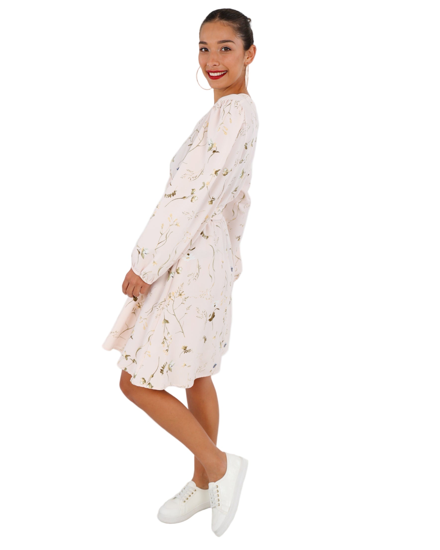Long Sleeve Floral Wrap Mini Dress