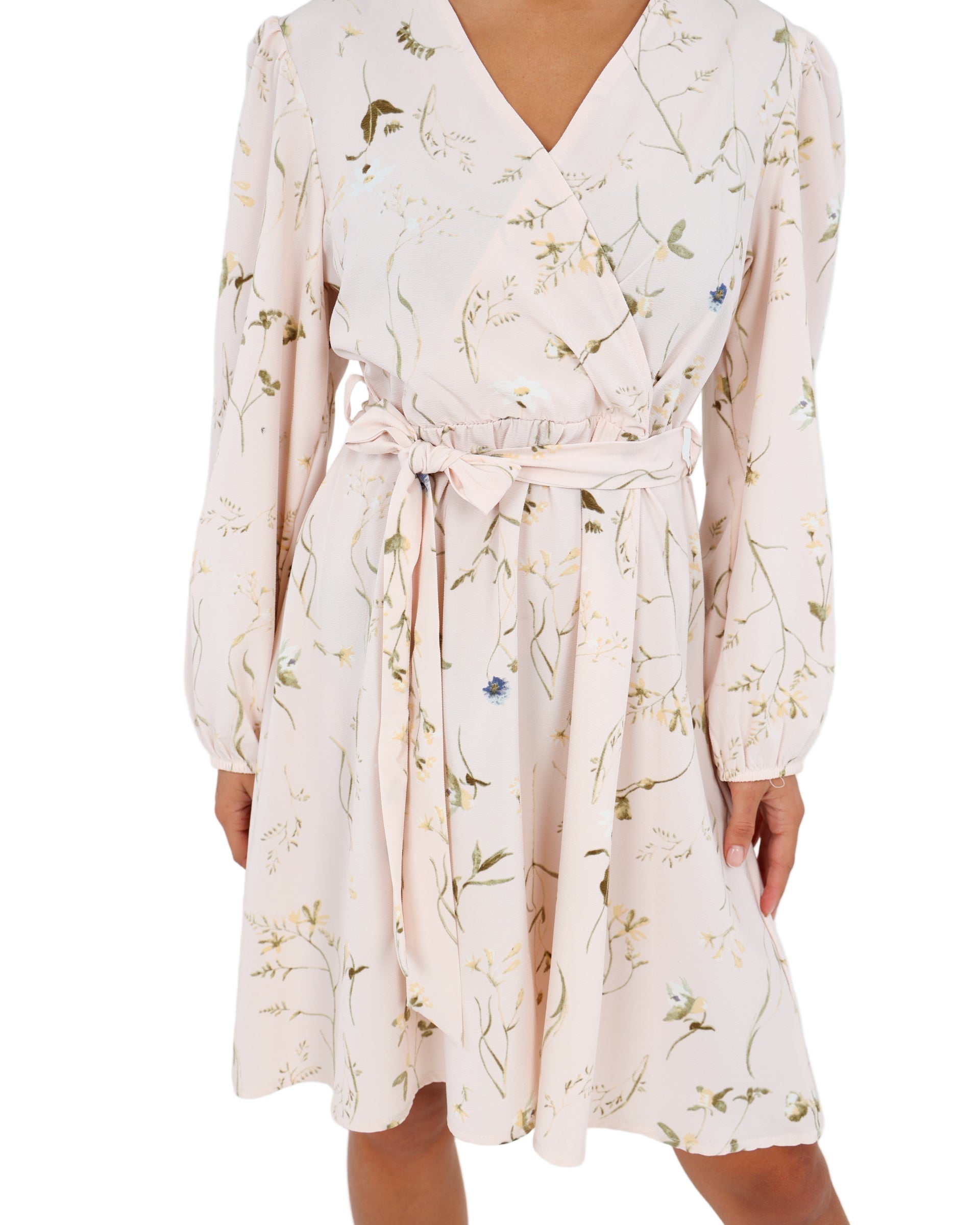 Long Sleeve Floral Wrap Mini Dress