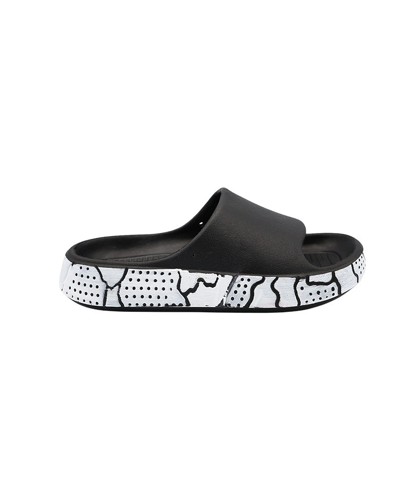 Girls Black Side Print Detail Pool Slide