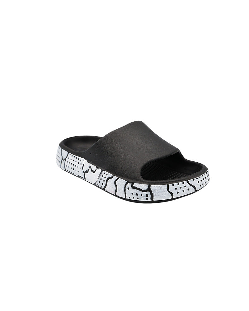 Girls Black Side Print Detail Pool Slide