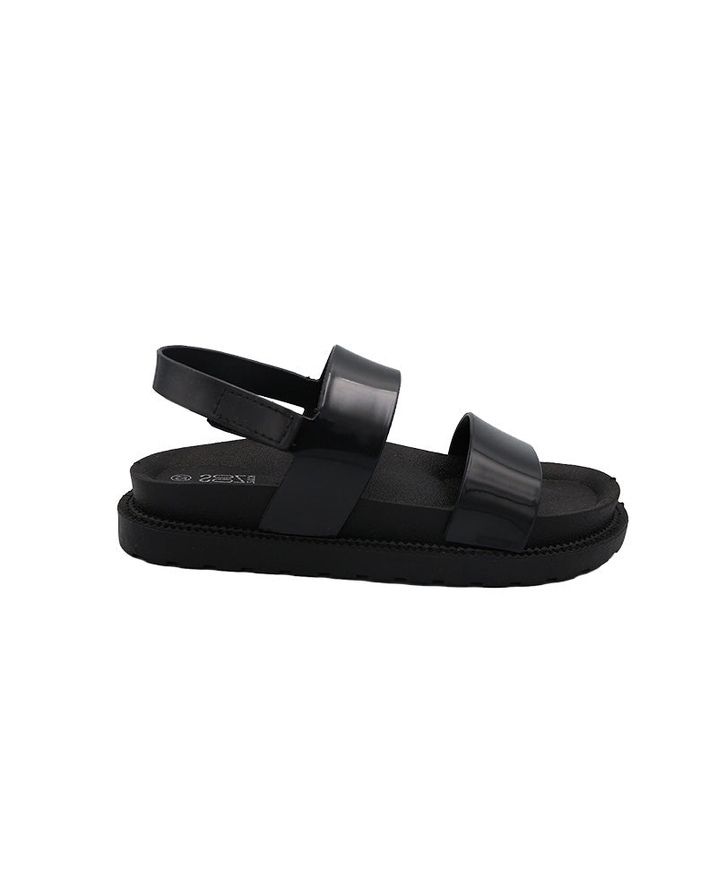 Girls Black Velcro Double Band Chunky Slide