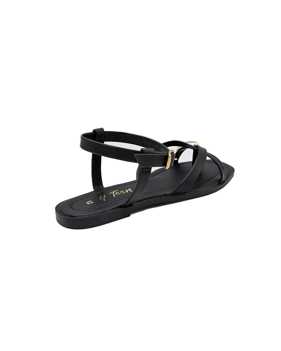 Girls Black Toepost Trim Detail Ankle Strap Sandal (sept)
