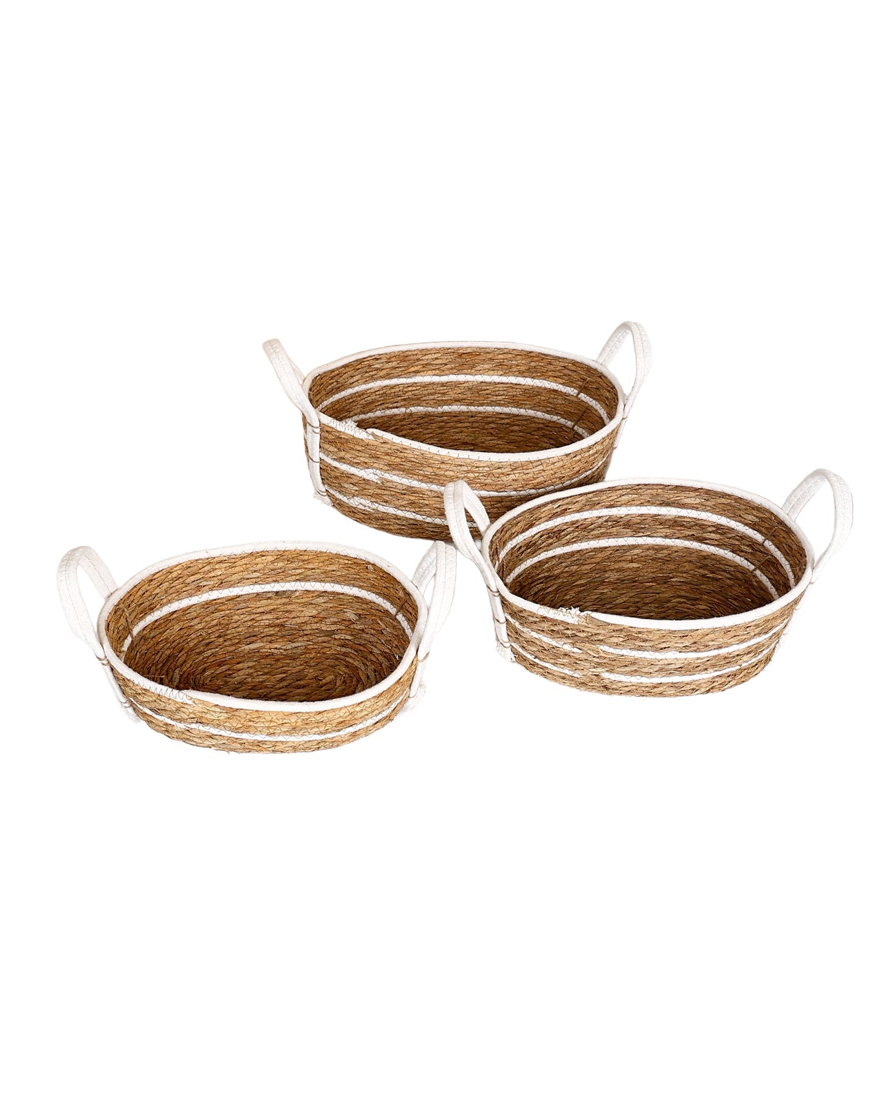 Large Natural & White Oval Bulrush Basket
