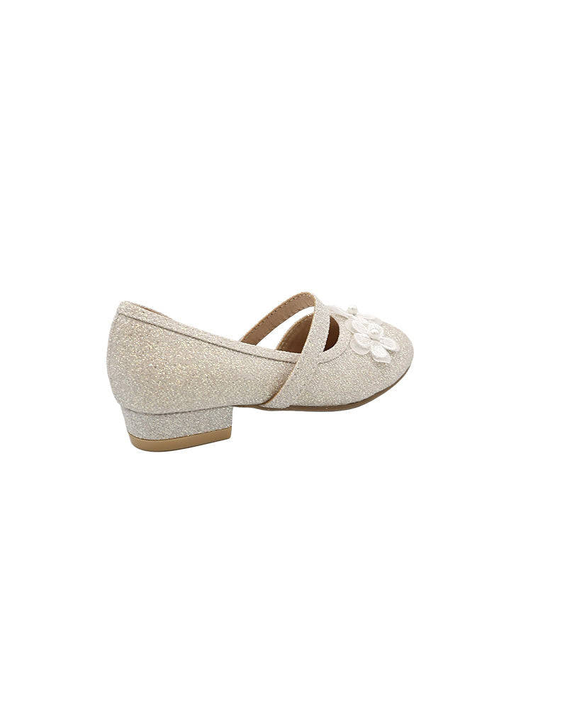 Girls Flower Detail Shimmer Block Heel