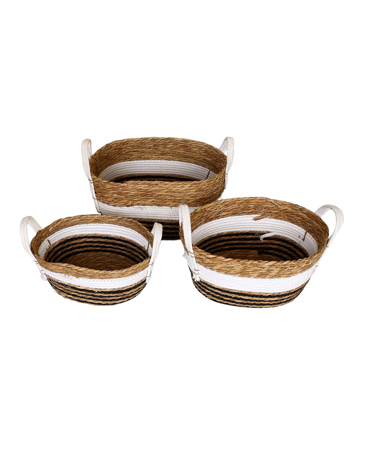 Medium Multi-Band Bulrush Oval Tubby Basket