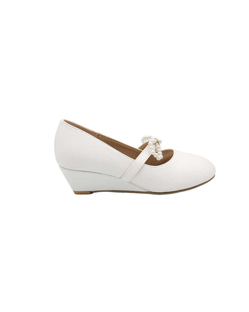 Girls Pearl Bow Detail Wedge Court