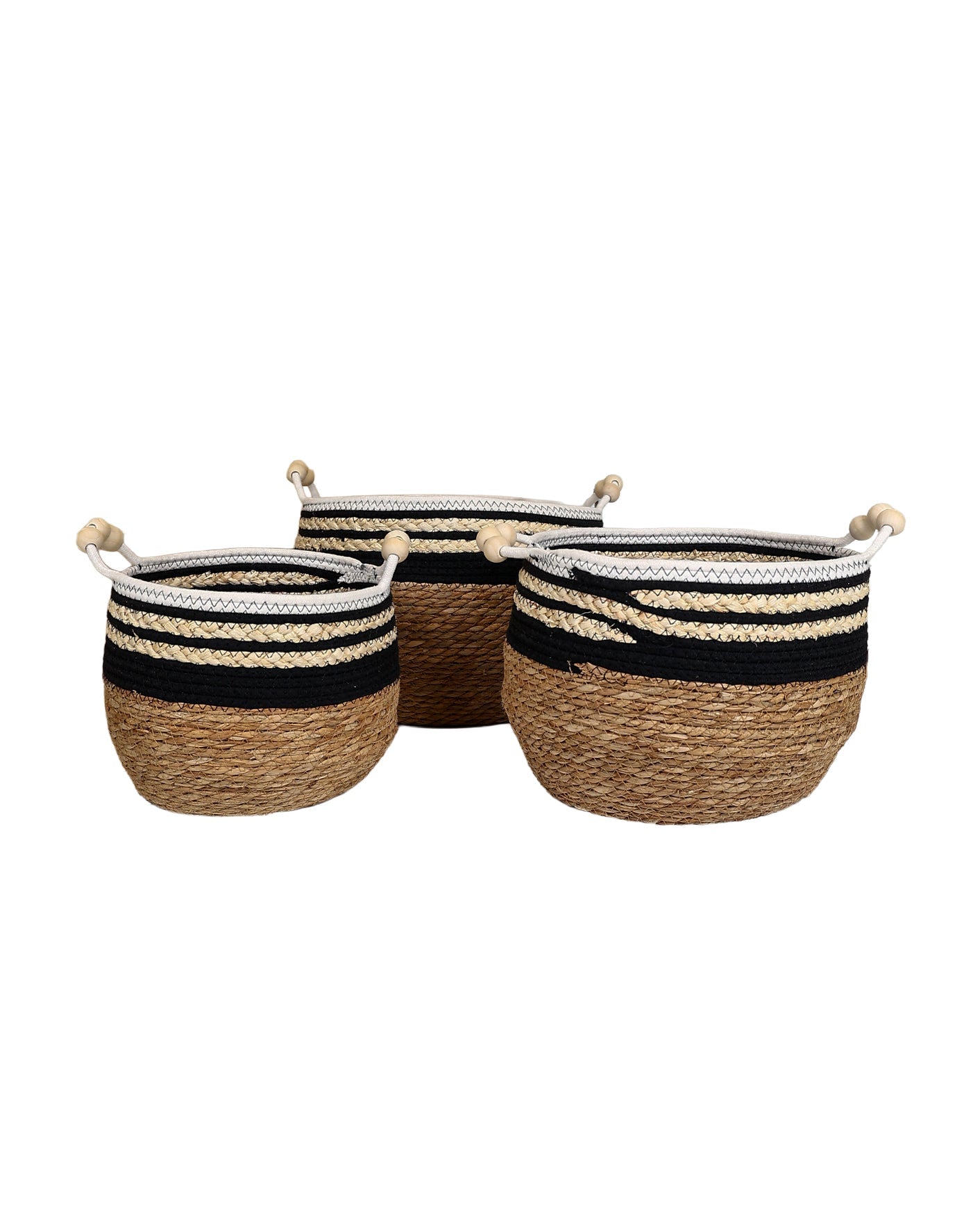 Large Black & White Border Trim Bulrush Basket
