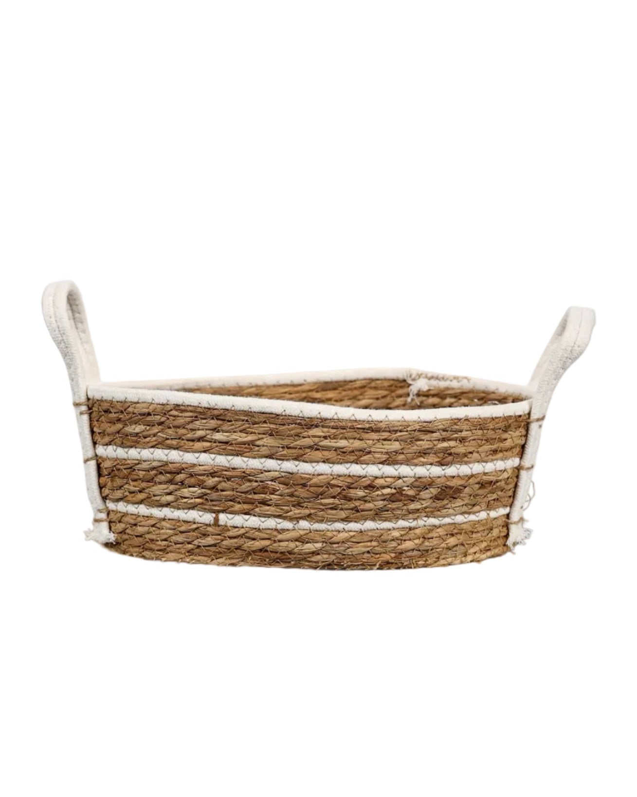 Large Natural & White Oval Bulrush Basket