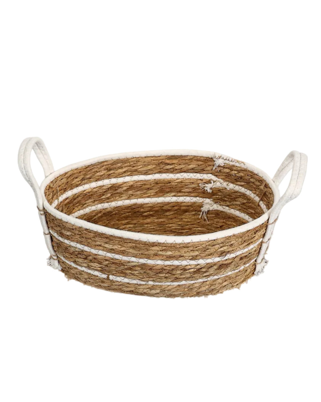 Medium Natural & White Oval Bulrush Basket