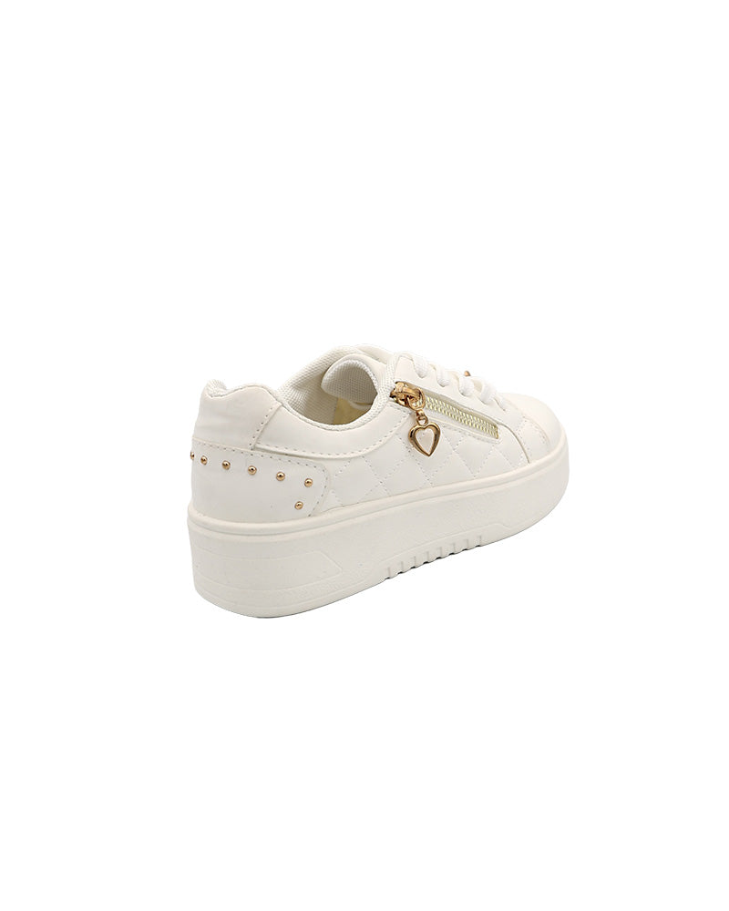 Girls White Quilt Detail Platform Sneaker