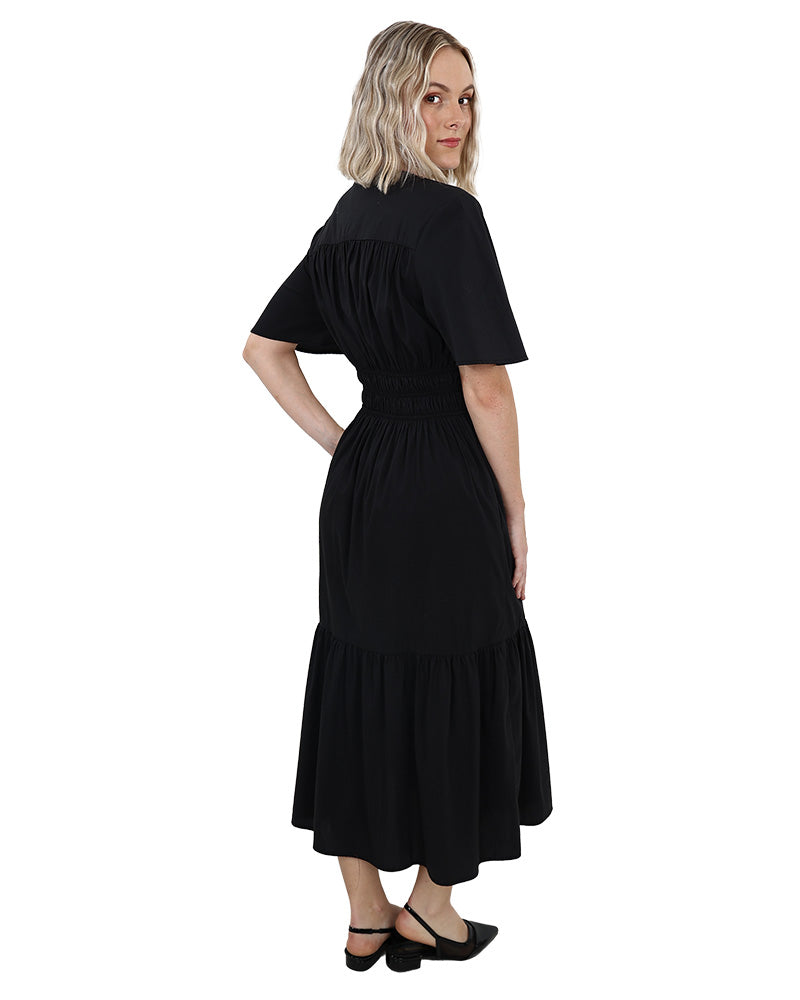 Elasticated Tiered Midi Dress