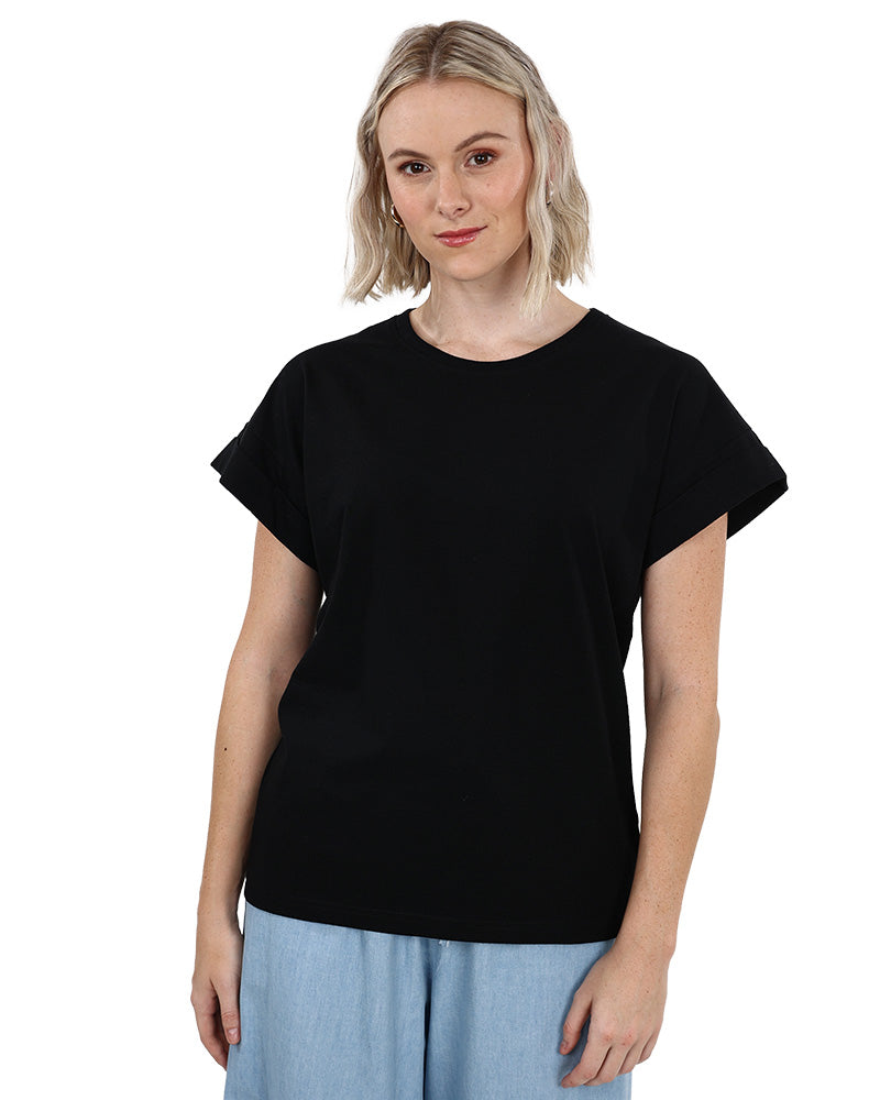 Black Short Sleeve Turn Back T-Shirt