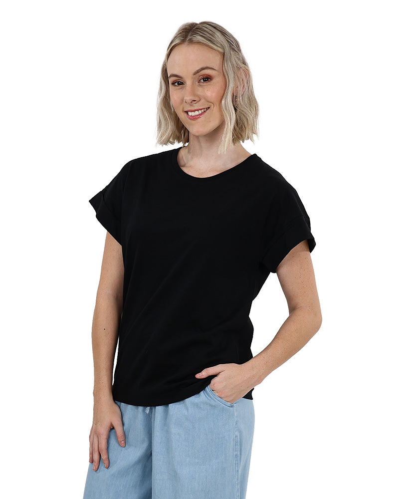Black Short Sleeve Turn Back T-Shirt